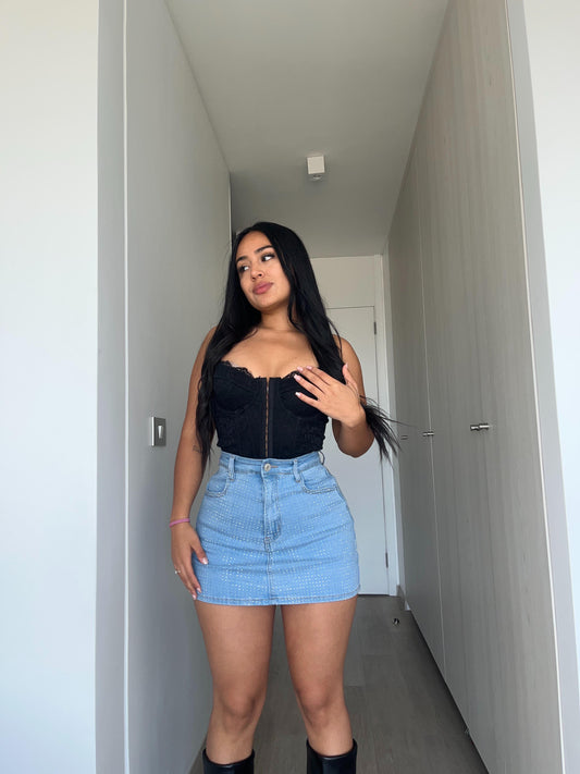 Falda short brillos celeste