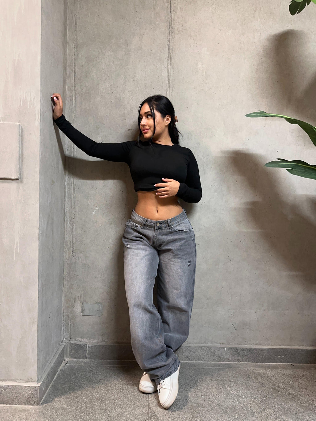 Jeans low rise gris
