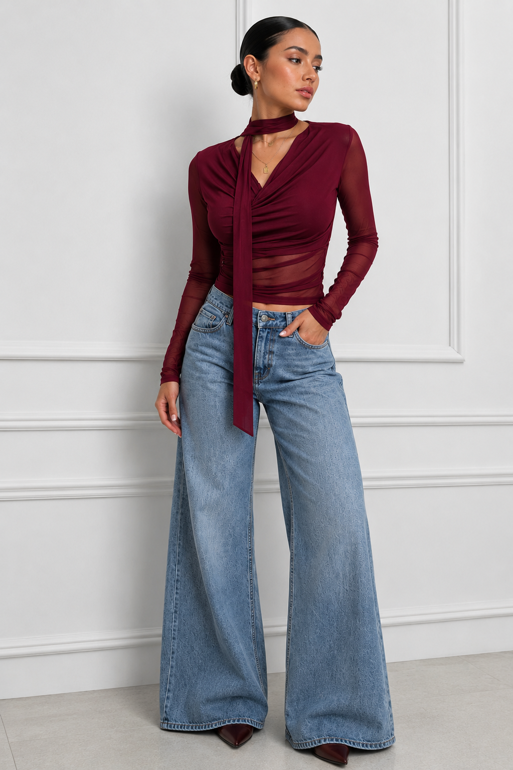 Top transparencia drapeado