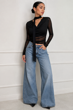 Top transparencia drapeado