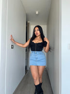 Falda short brillos celeste