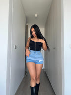 Falda short brillos celeste